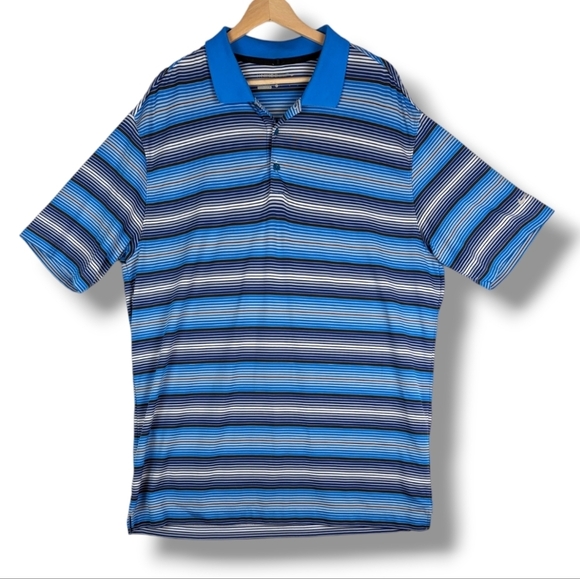 Nike Golf Tour Performance Polo Shirt Large Blue White Striped - Picture 1 of 16